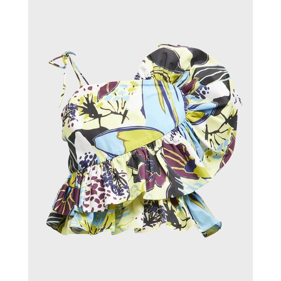 Tanya Taylor NWT Claudette Tie-Shoulder Ruffle Peplum Top in Zest Multi Size 10 - Picture 2 of 5